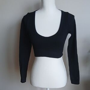 Garage Black Ribbed Long Sleeve Scoop Crop Top